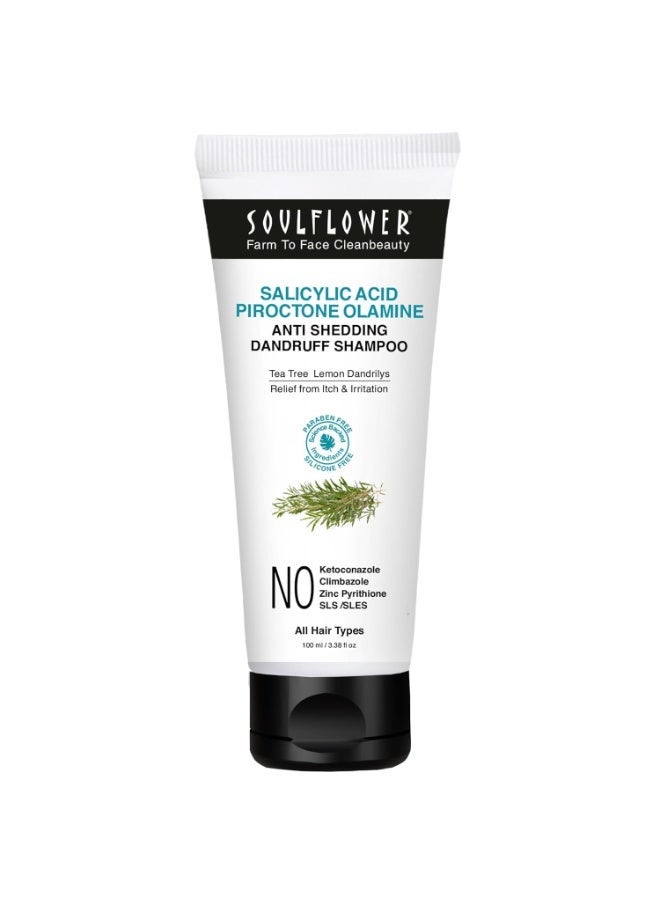 Soulflower Anti Dandruff Shampoo with Piroctone Olamine, 1% Salicylic Acid, Dandrilys -86% Dandruff Reduction in 4 washes* for Hair Growth, Hair Fall Control, Controls Itchy scalp Men & Women, 100ml - Image 1